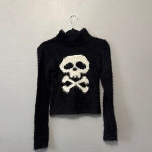 Current Mood Black and White Skull Turtleneck Sweater